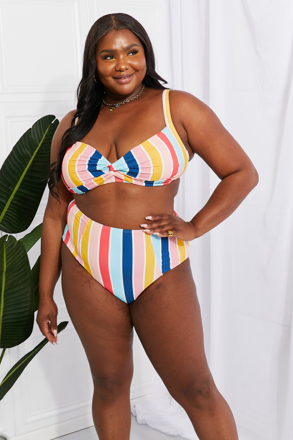 Marina West Swim Take A Dip Twist High-Rise Bikini in Stripe - SHIRLYN.CO