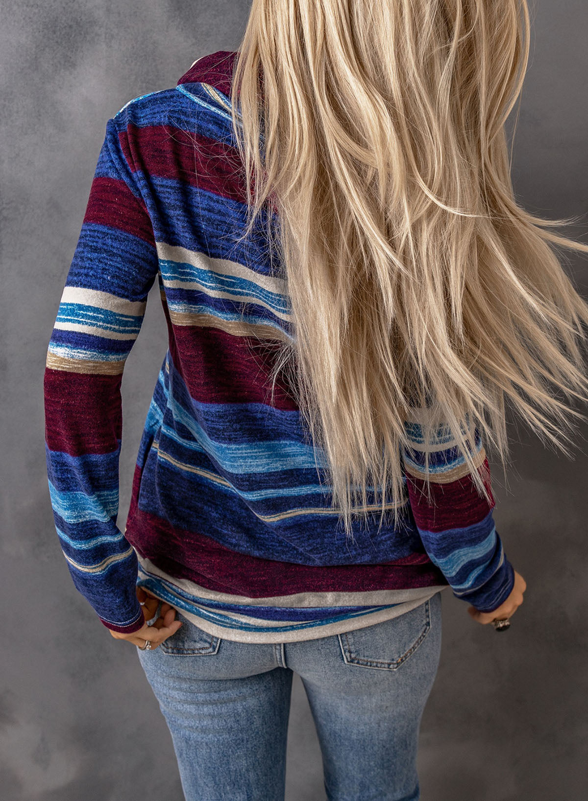 Striped Cowl Neck Tunic Sweatshirt - SHIRLYN.CO