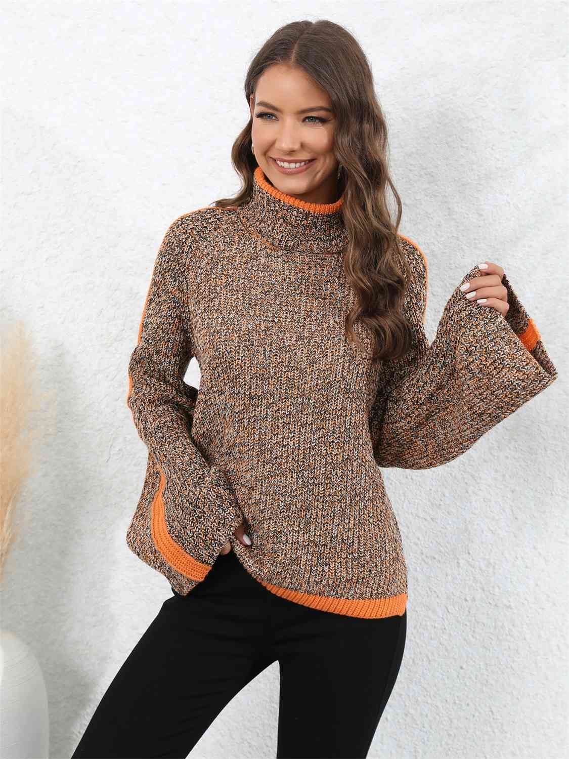 Heathered Turtleneck Long Sleeve Sweater