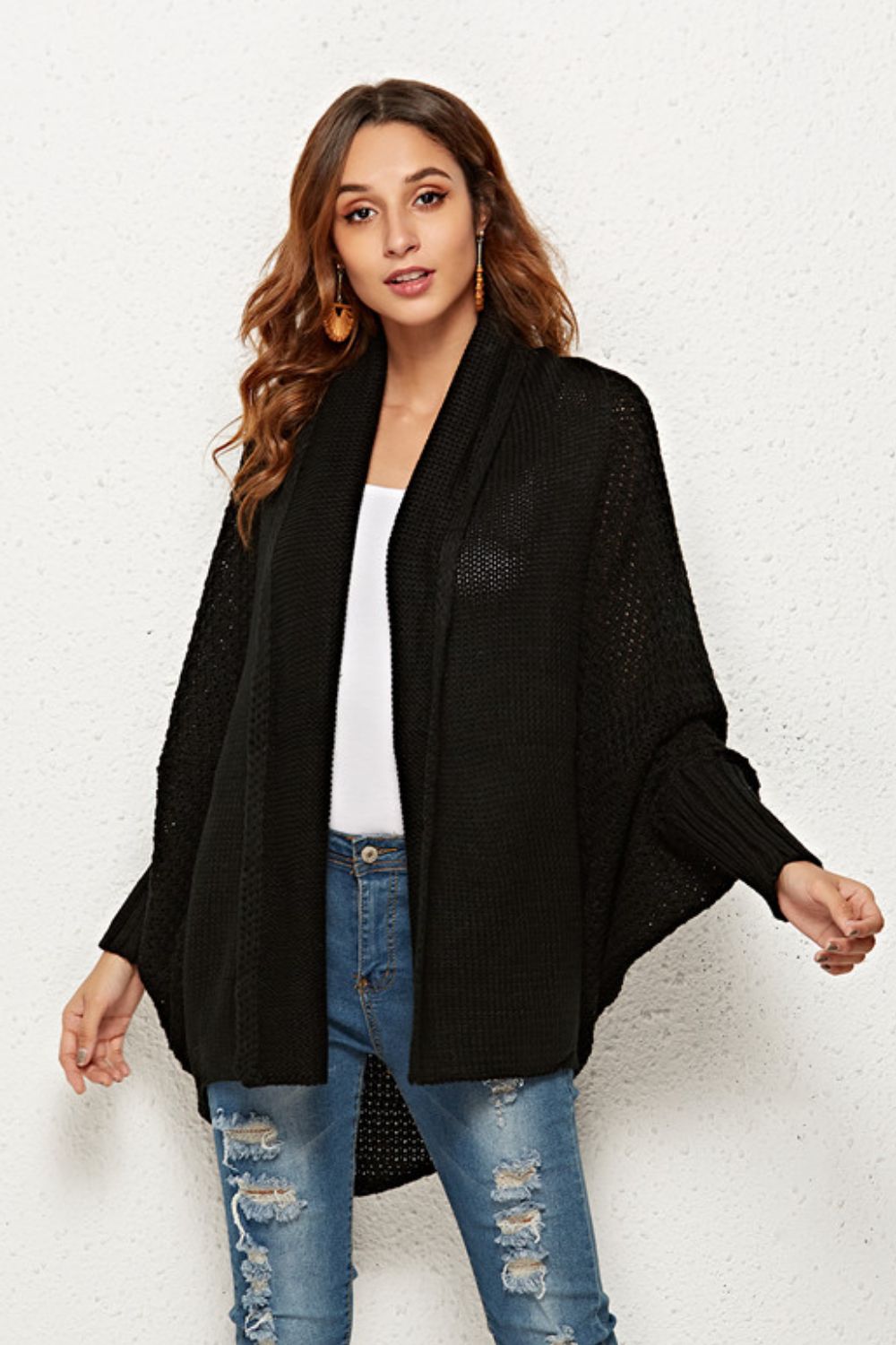 Open Front Dolman Sleeve Longline Cardigan - SHIRLYN.CO