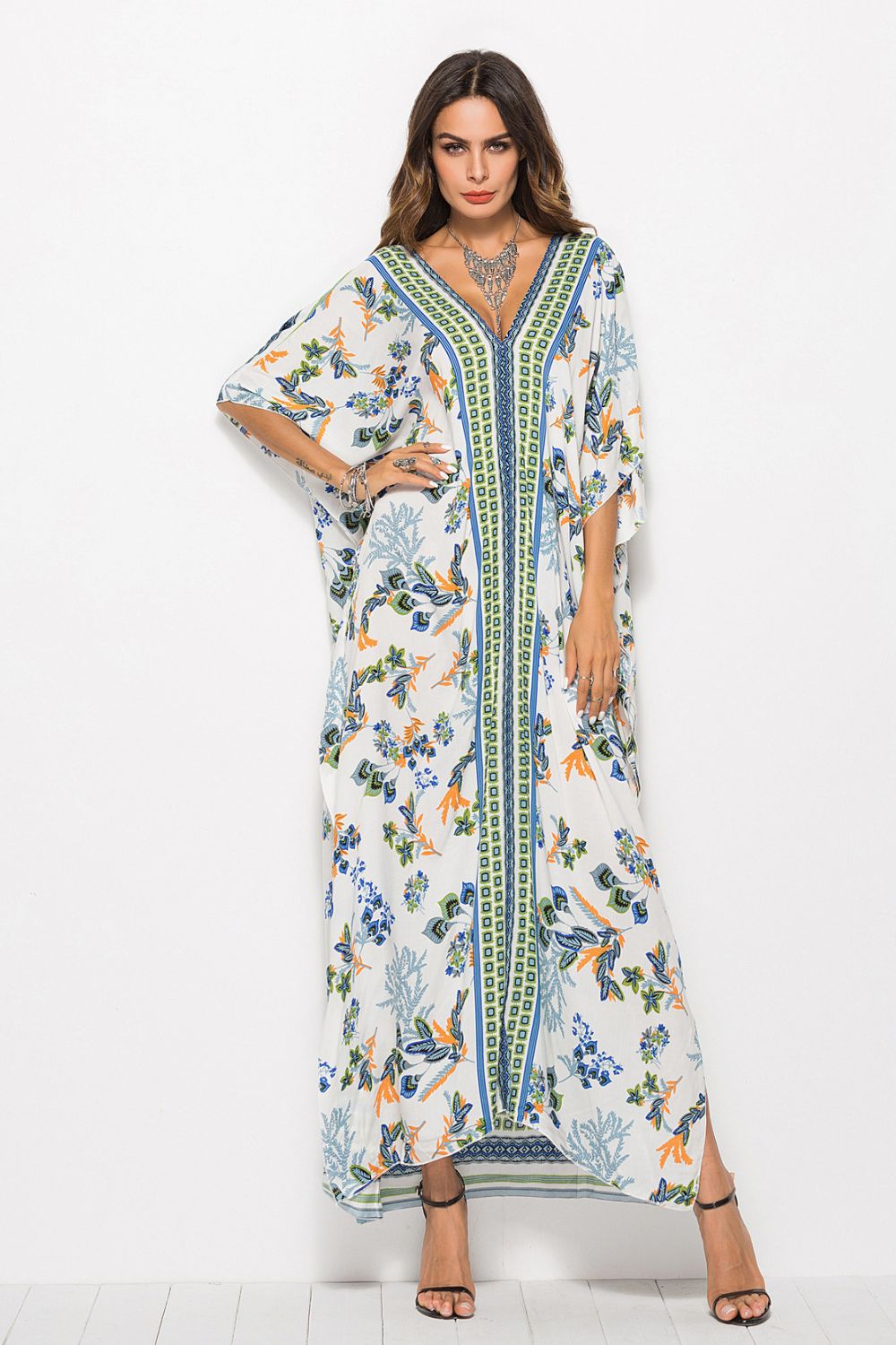 Floral V-Neck Dolman Sleeve Dress - SHIRLYN.CO