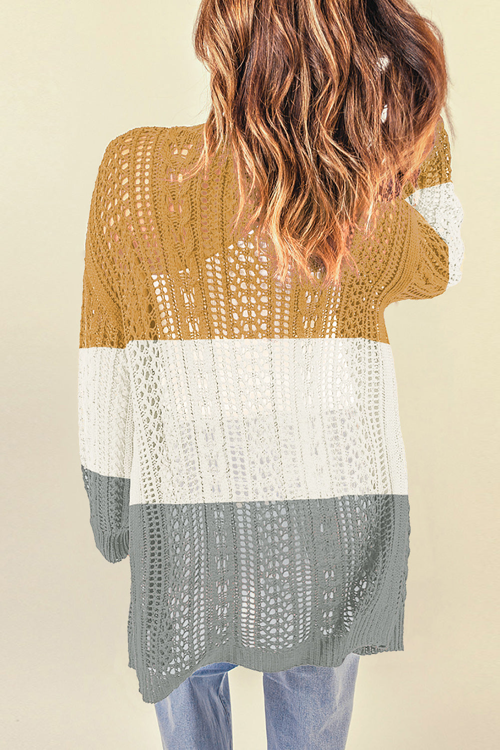 Openwork Ribbed Cuff Longline Cardigan - SHIRLYN.CO