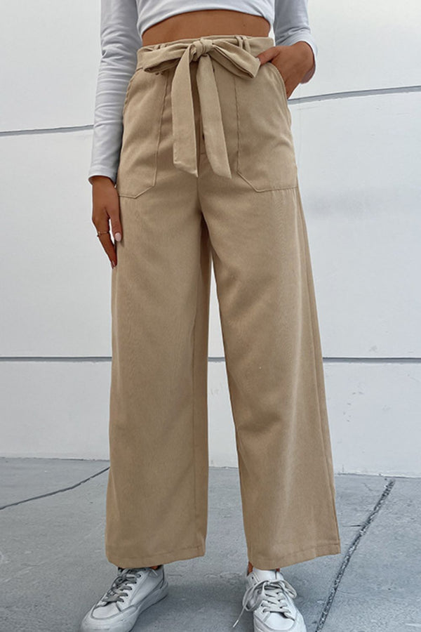 Button Fly Belted Wide Leg Pants with Pockets - SHIRLYN.CO