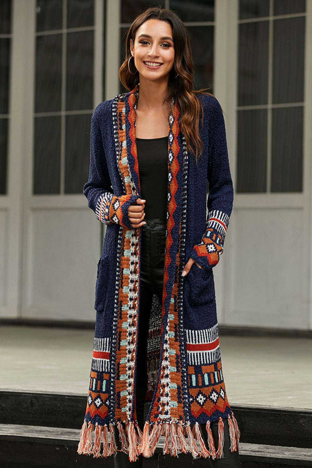 Bohemian Tassel Hem Open Front Duster Cardigan - SHIRLYN.CO