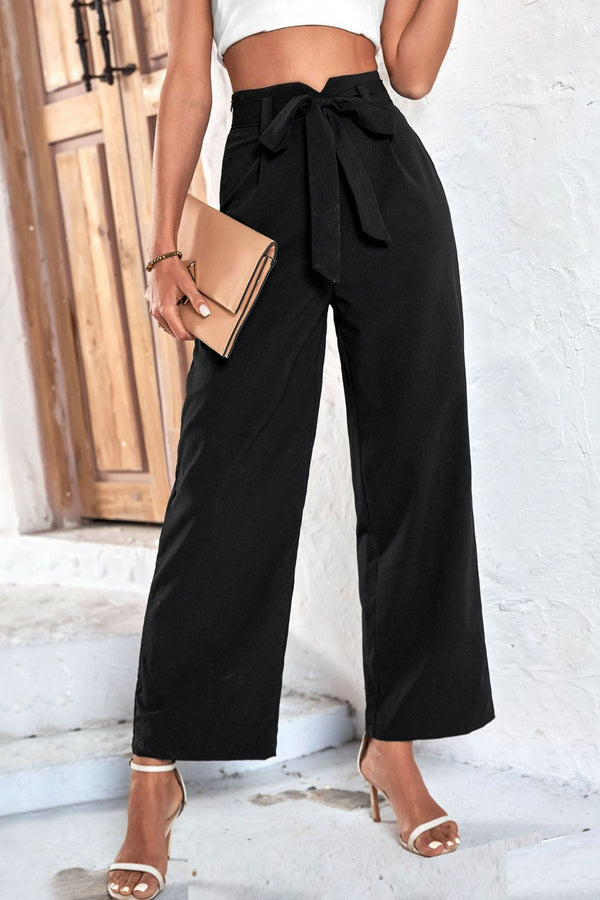 Belted High-Rise Wide Leg Pants - SHIRLYN.CO