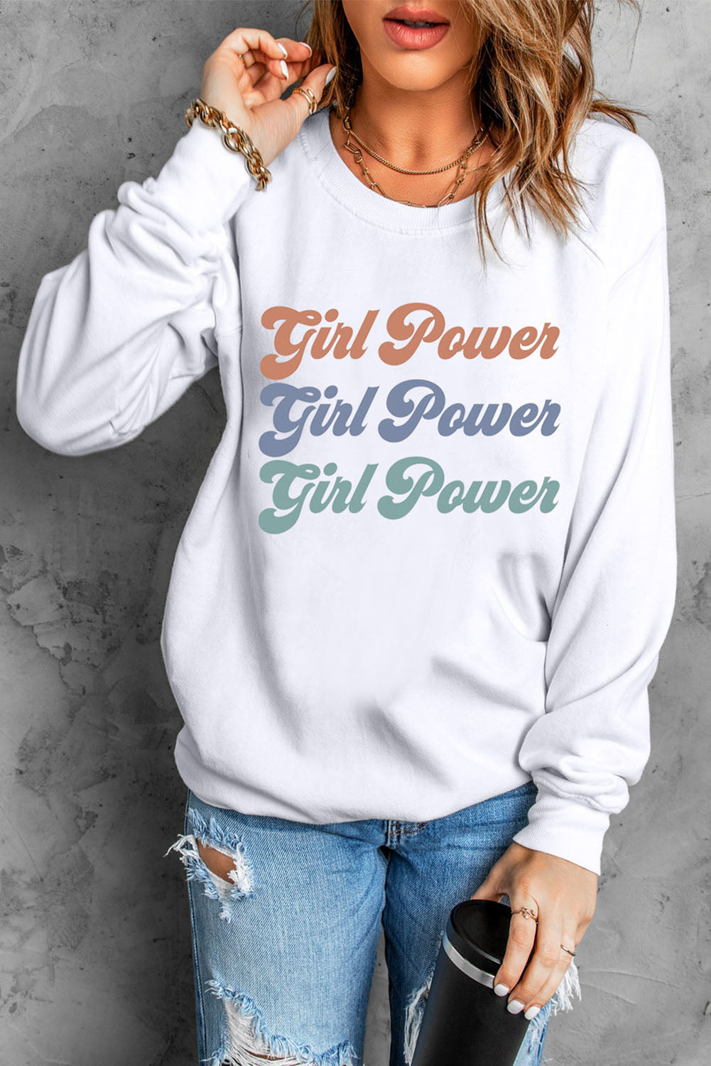 GIRL POWER Graphic Dropped Shoulder Sweatshirt - SHIRLYN.CO