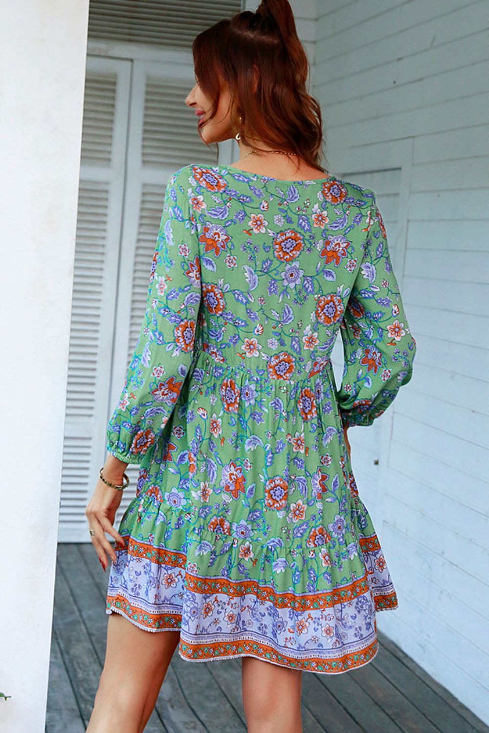 Floral Tied Balloon Sleeve Mini Dress - SHIRLYN.CO