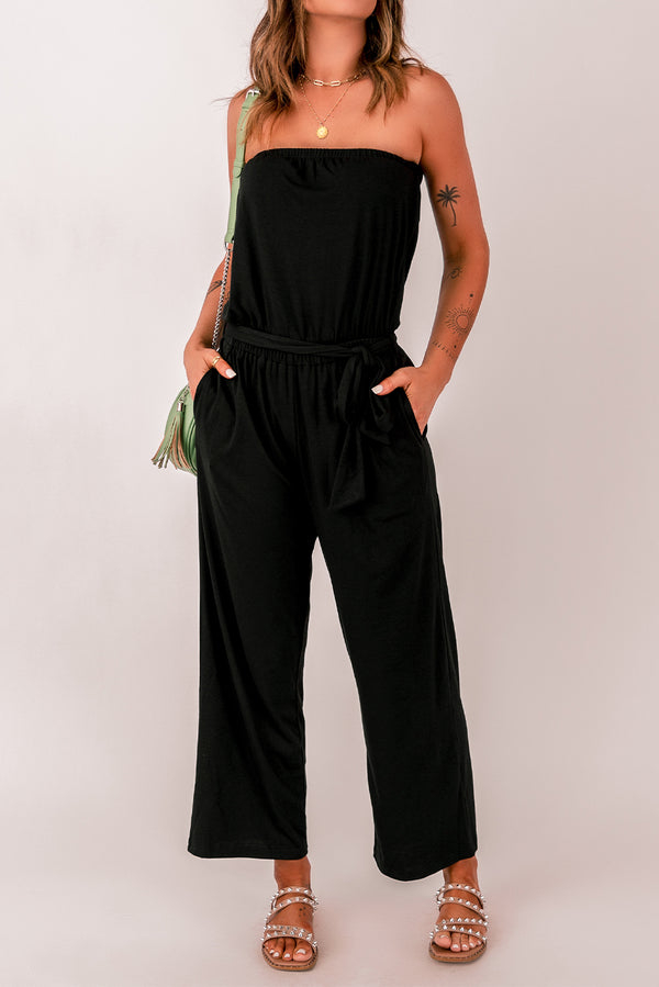 Belted Strapless Wide Leg Jumpsuit - SHIRLYN.CO