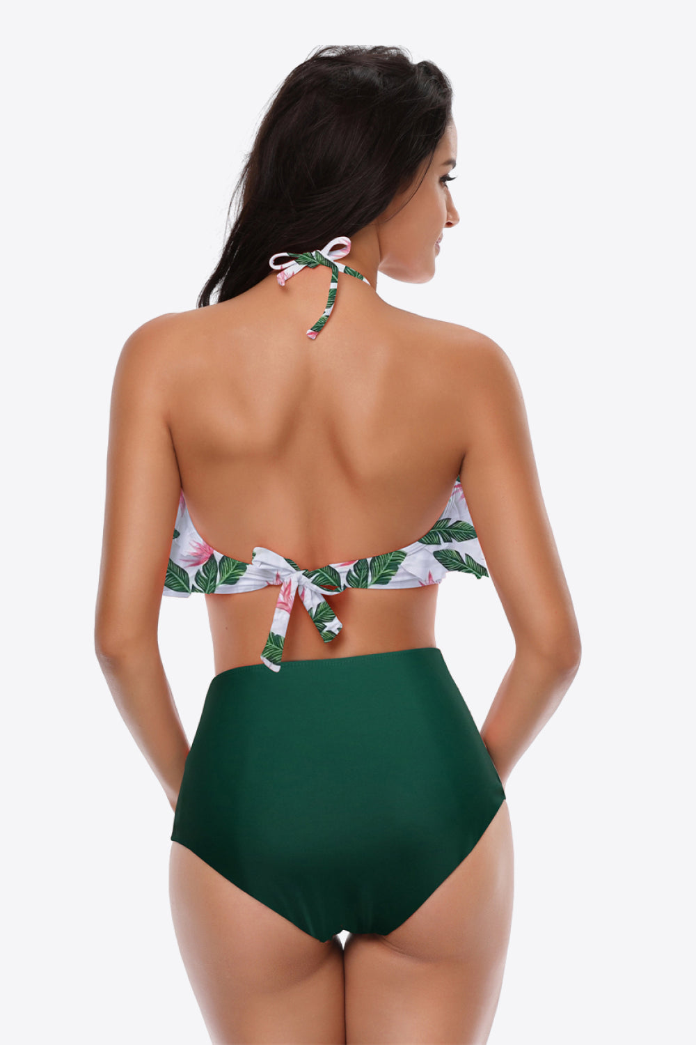 Two-Tone Ruffled Halter Neck Two-Piece Swimsuit - SHIRLYN.CO