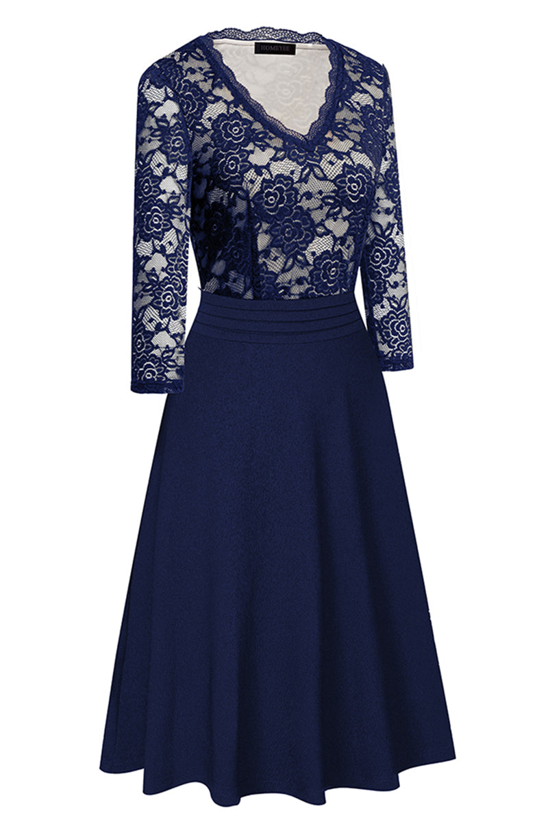 Editor's Choice: Shirlyn's Elegance in Lace: V-Neck Knee-Length Dress with Delicate Details