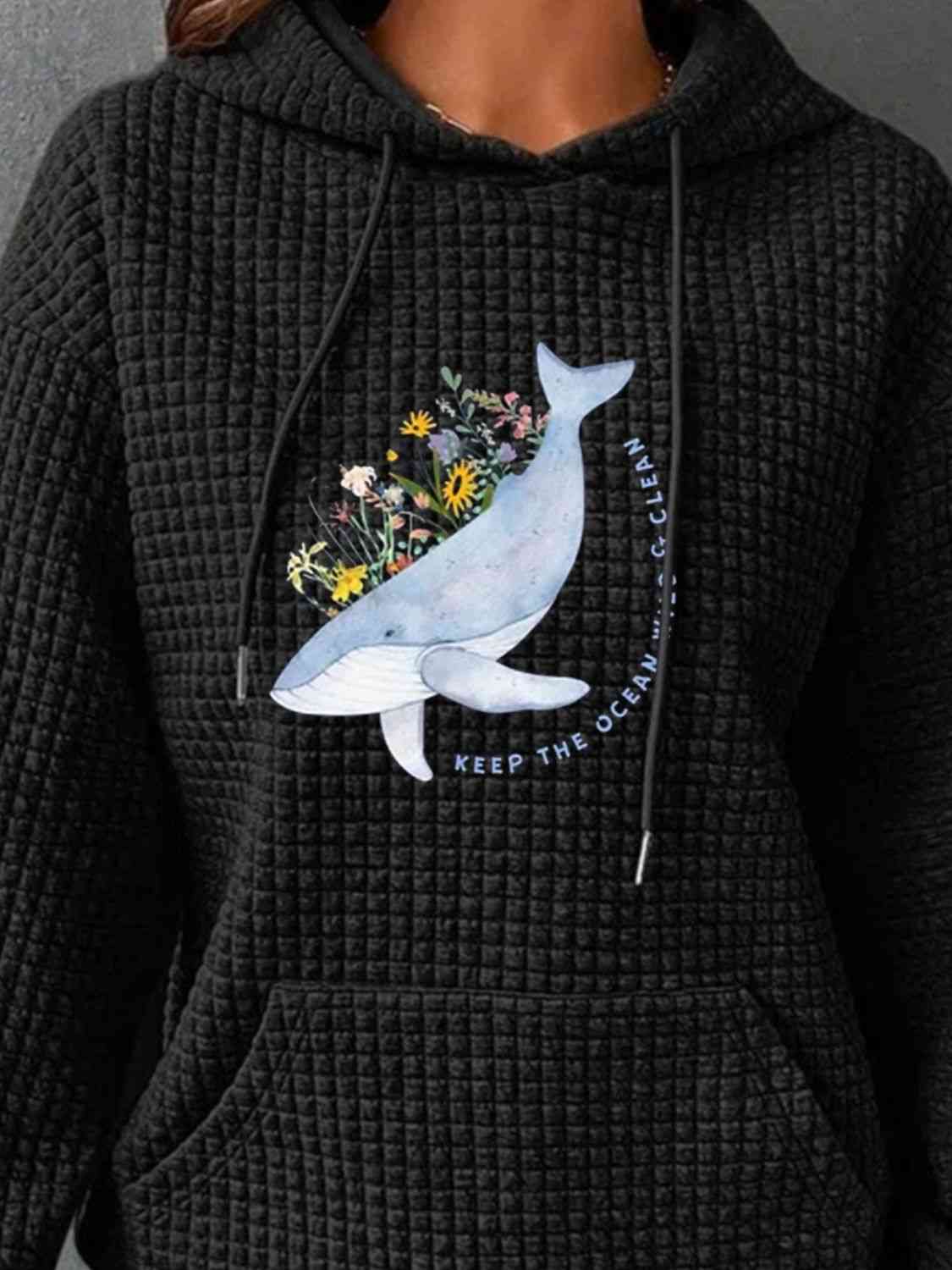 Full Size Whale Graphic Drawstring Hoodie