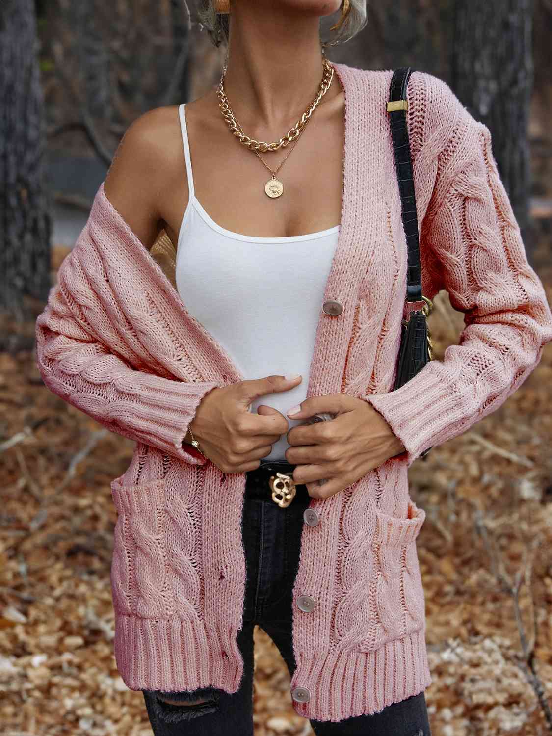 Cable-Knit Button Down Cardigan