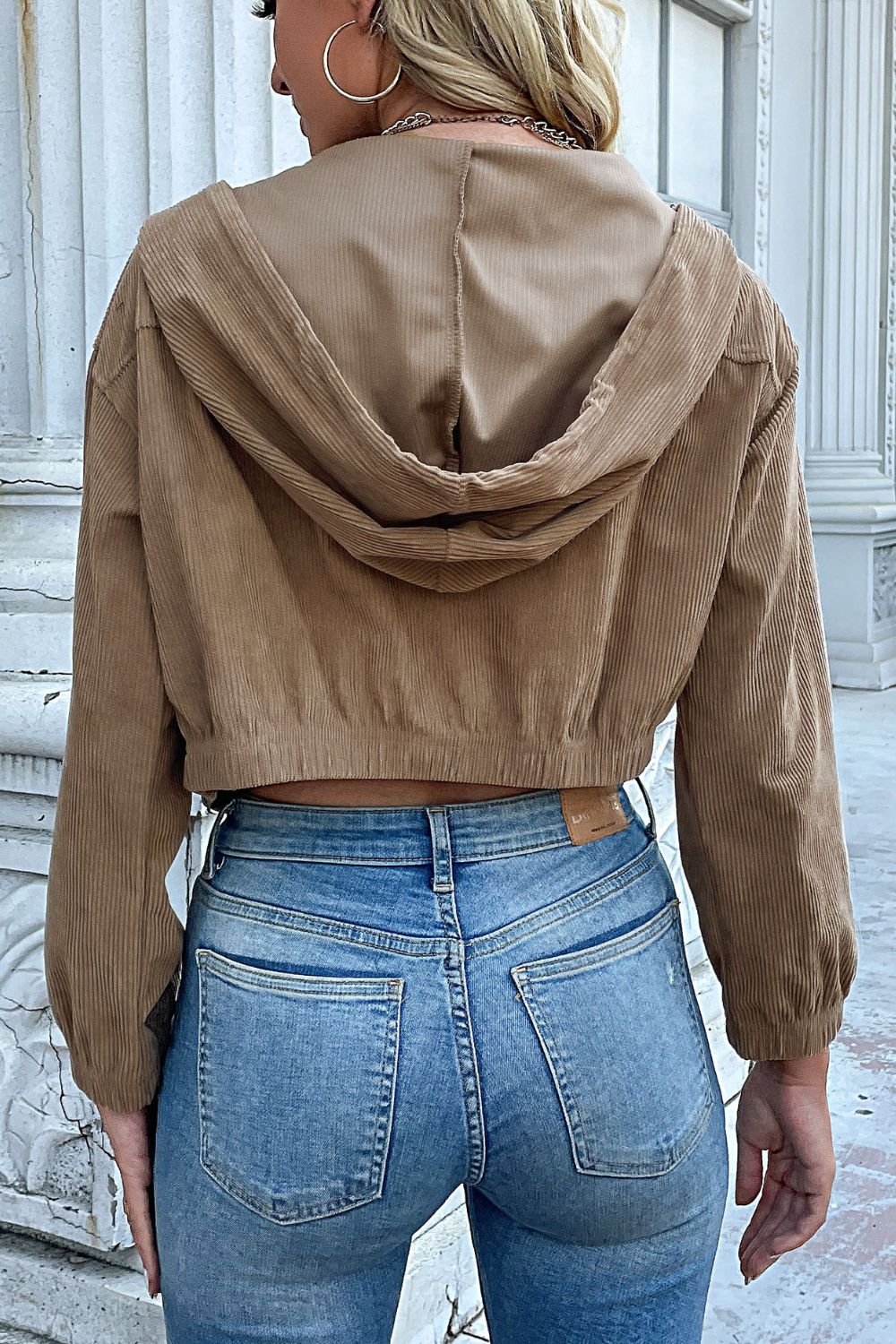 Zip-Up Corduroy Cropped Hooded Jacket - SHIRLYN.CO