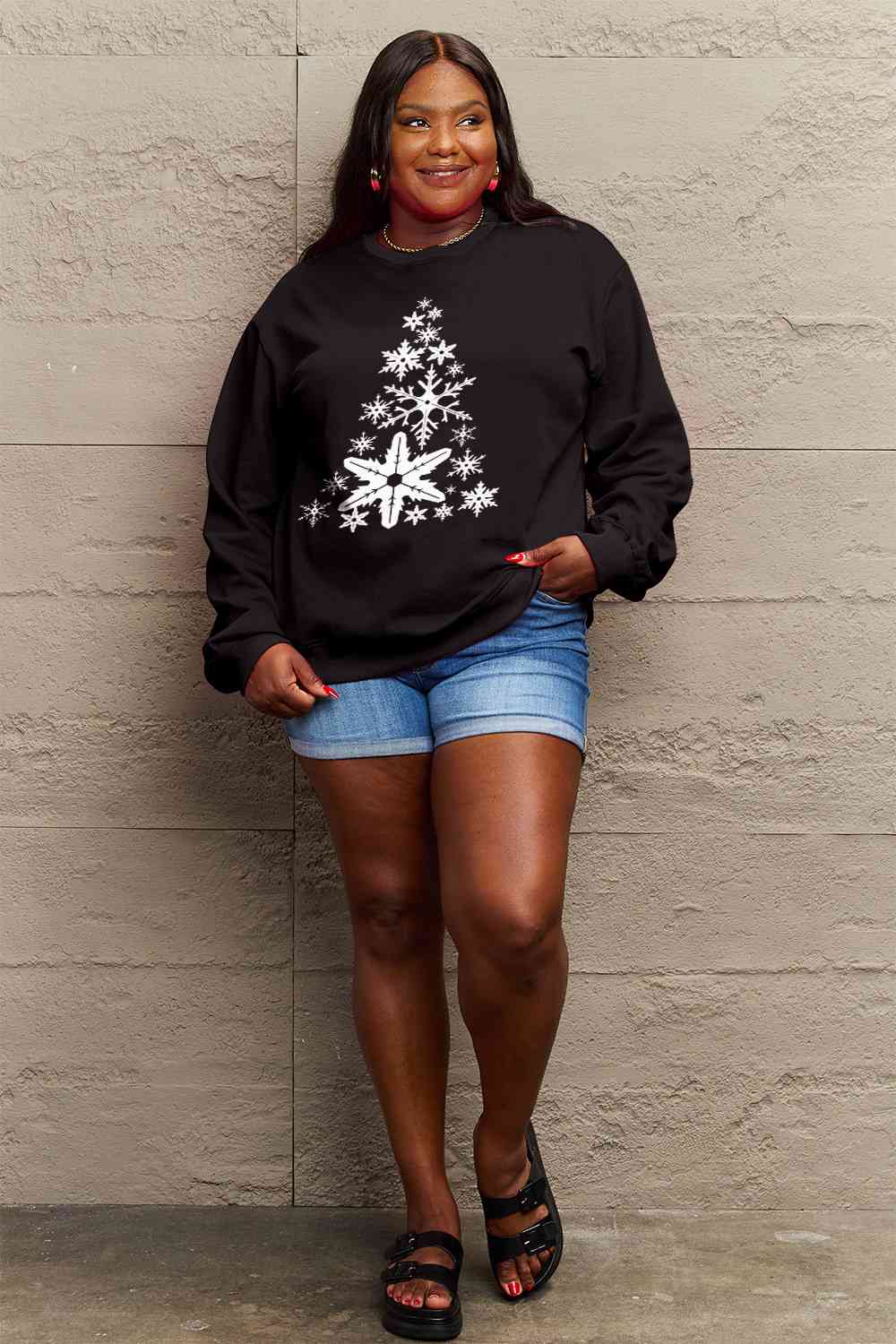 Simply Love Full Size Snowflake Christmas Tree Graphic Sweatshirt