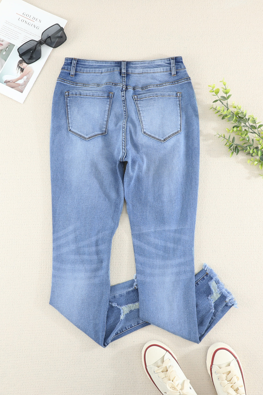 High Waist Frayed Hem Distressed Skinny Jeans - SHIRLYN.CO