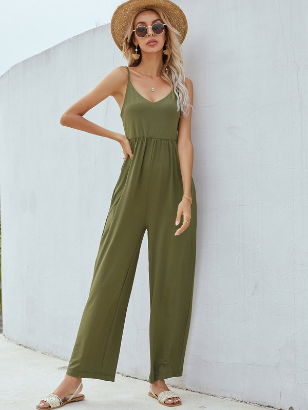 Adjustable Spaghetti Strap Jumpsuit with Pockets - SHIRLYN.CO