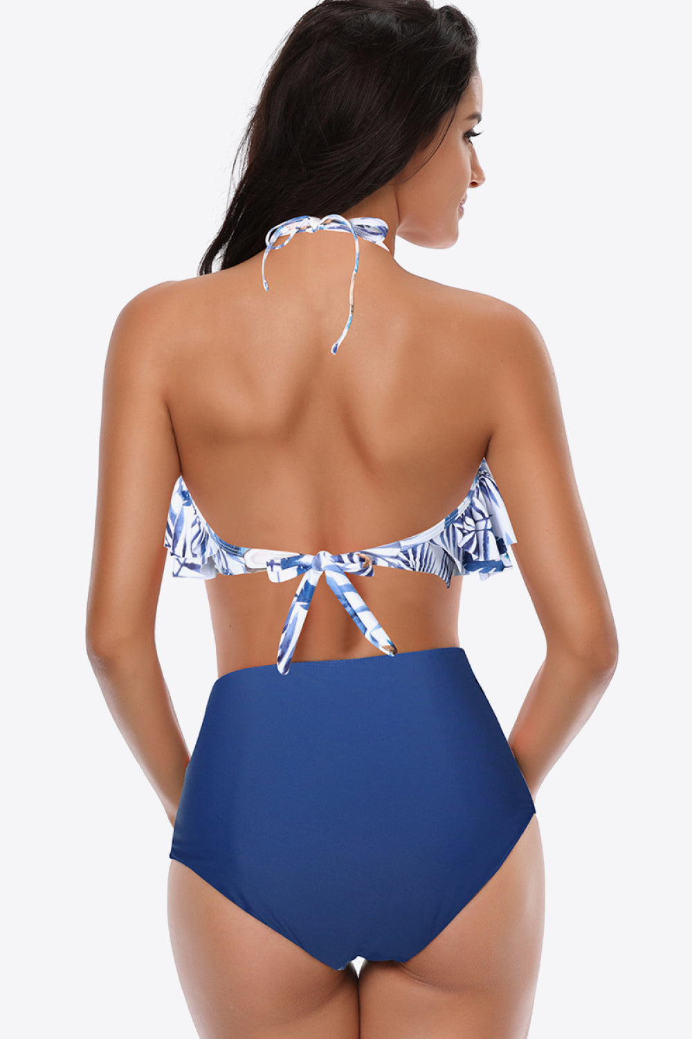 Two-Tone Ruffled Halter Neck Two-Piece Swimsuit - SHIRLYN.CO