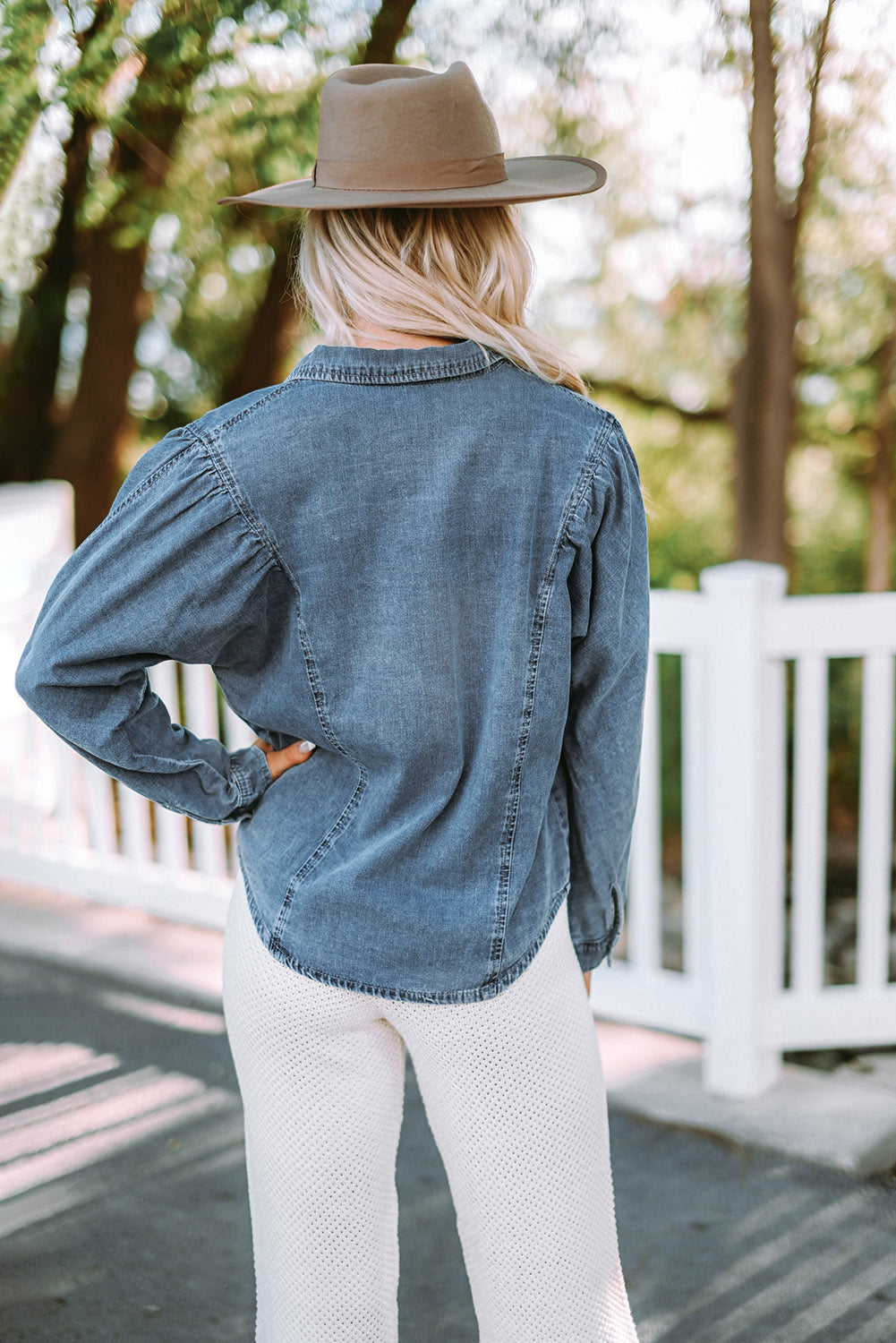 Button Down Collared Denim Jacket - SHIRLYN.CO