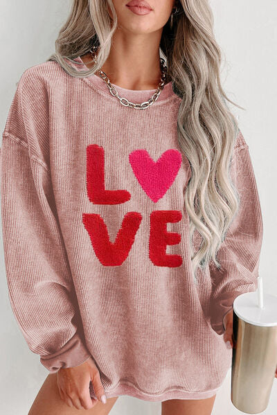 LOVE Round Neck Dropped Shoulder Sweatshirt