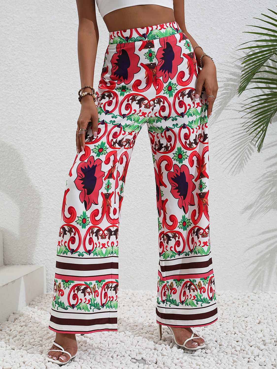 Printed High-Rise Wide Leg Pants - SHIRLYN.CO