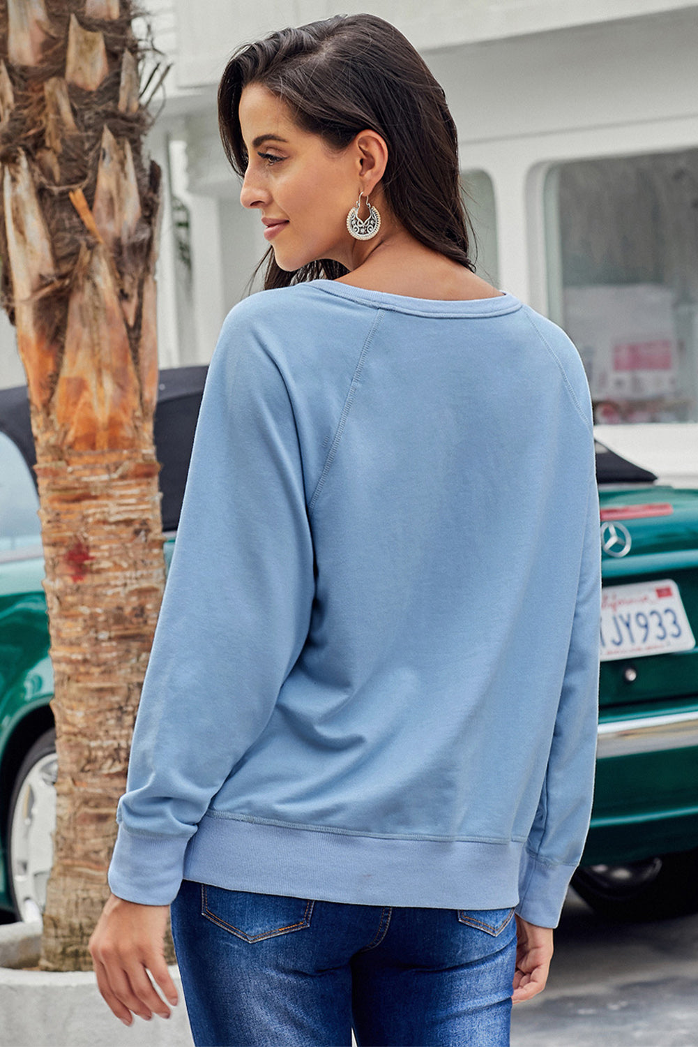 Round Neck Raglan Sleeve Exposed Seam Sweatshirt - SHIRLYN.CO