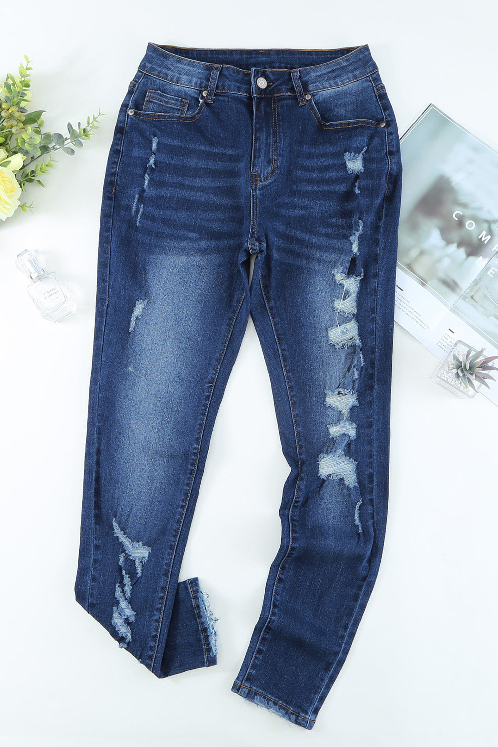 Distressed High Waist Skinny Jeans - SHIRLYN.CO