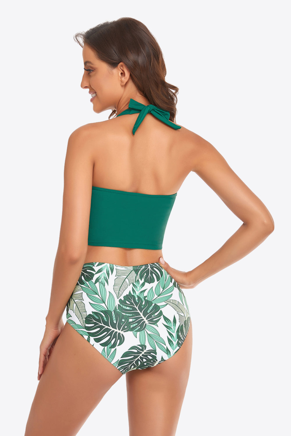 Botanical Print Halter Neck Drawstring Detail Bikini Set - SHIRLYN.CO