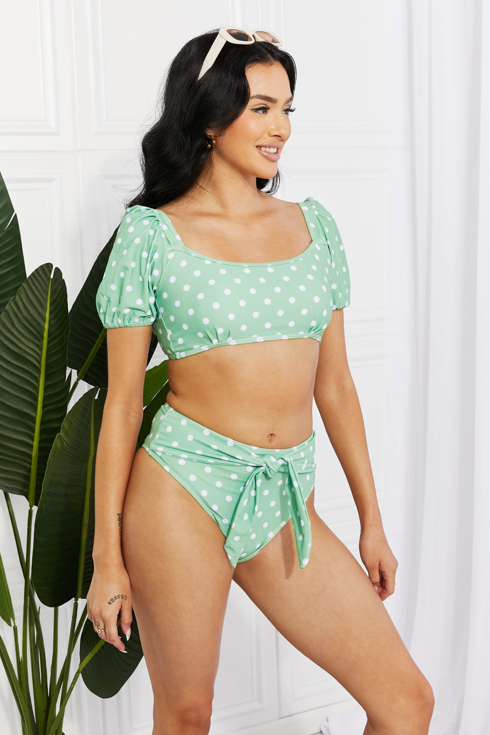 Marina West Swim Vacay Ready Puff Sleeve Bikini in Gum Leaf - SHIRLYN.CO