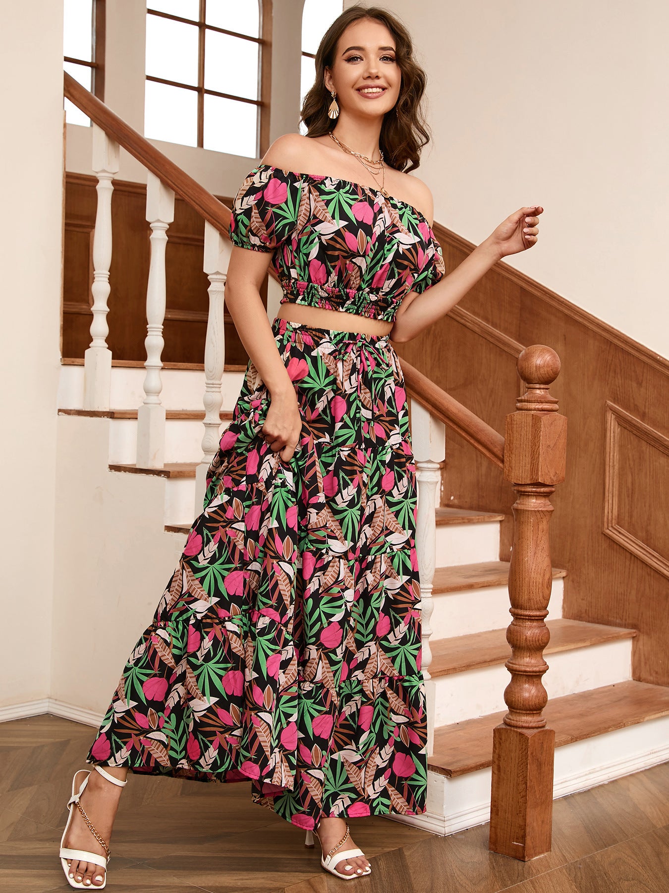 Floral Off-Shoulder Top and Maxi Skirt Set - SHIRLYN.CO