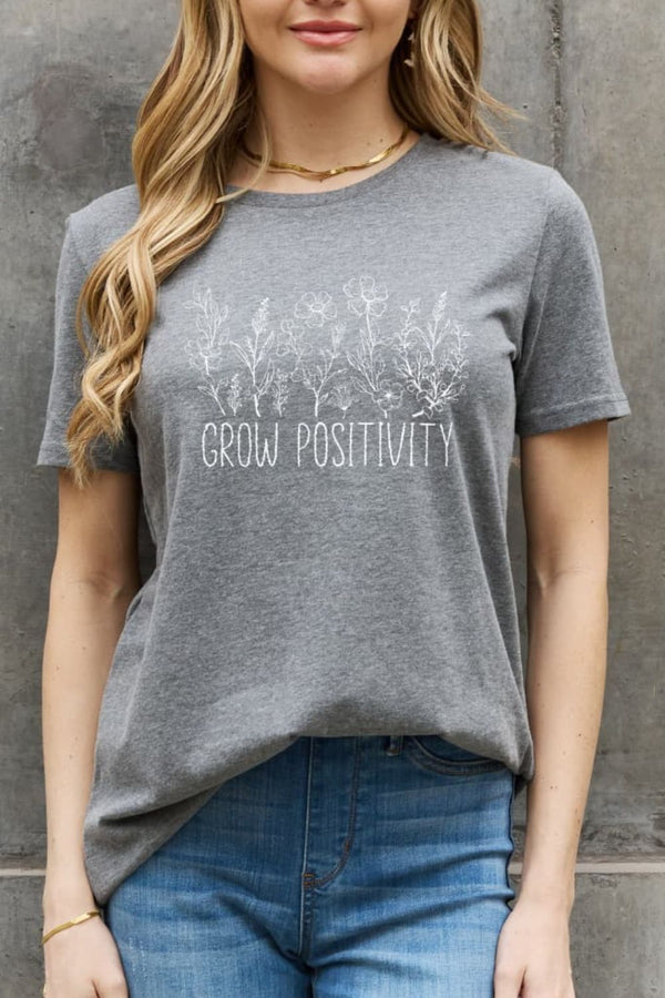 Simply Love GROW POSITIVITY Graphic Cotton Tee - SHIRLYN.CO