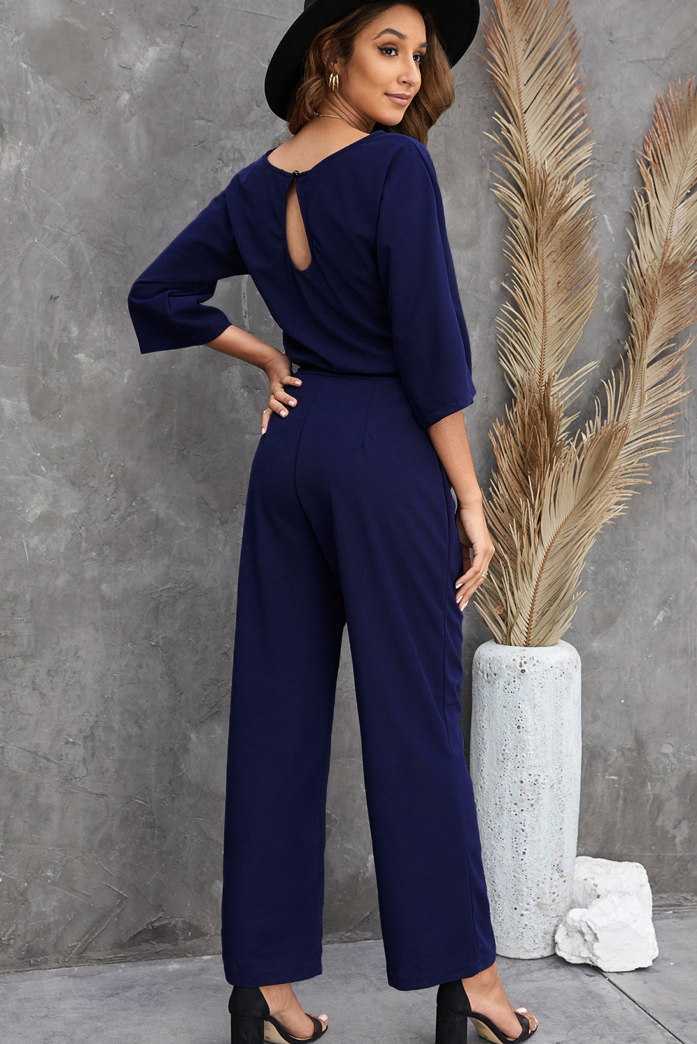 Belted Three-Quarter Sleeve Jumpsuit - SHIRLYN.CO