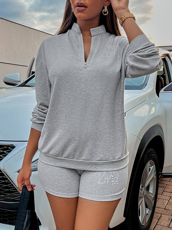 BE KIND Graphic Quarter-Zip Sweatshirt and Shorts Set - SHIRLYN.CO