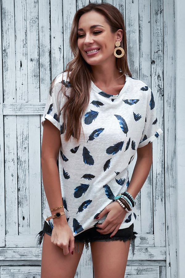 Feather Print Tee - SHIRLYN.CO