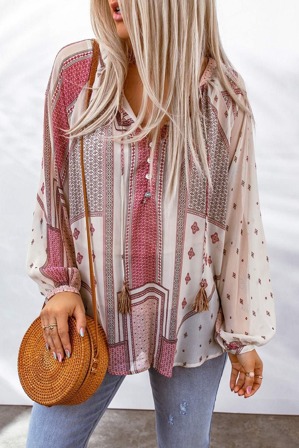 Bohemian Tassel Balloon Sleeve Blouse - SHIRLYN.CO