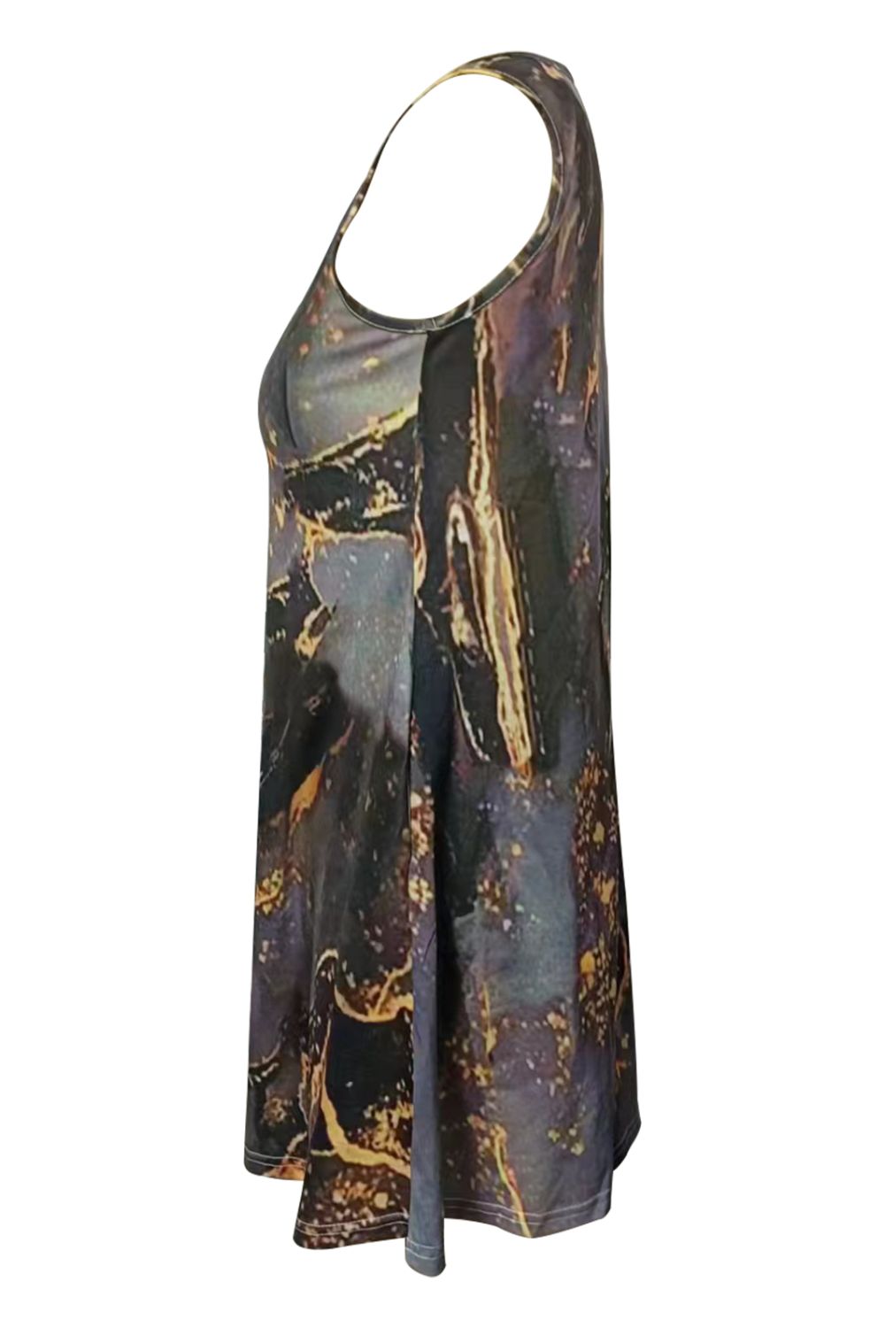 Abstract Print Round Neck Sleeveless Dress with Pockets - SHIRLYN.CO