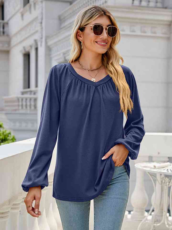 V-Neck Long Sleeve Blouse