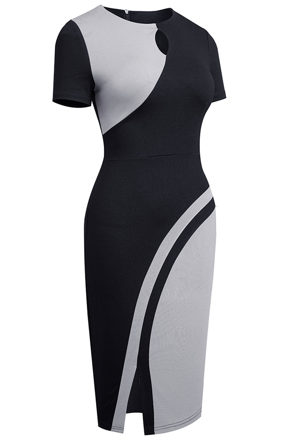 Editor's Choice: Shirlyn's Stylish Contrast: Two-Tone Round Neck Short Sleeve Slit Dress