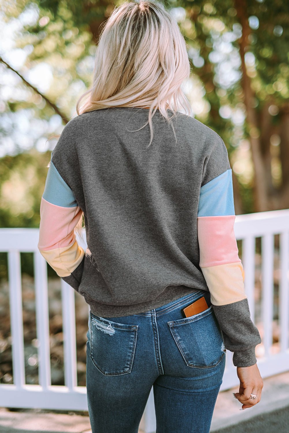 Color Block Ribbed Trim Sweatshirt - SHIRLYN.CO