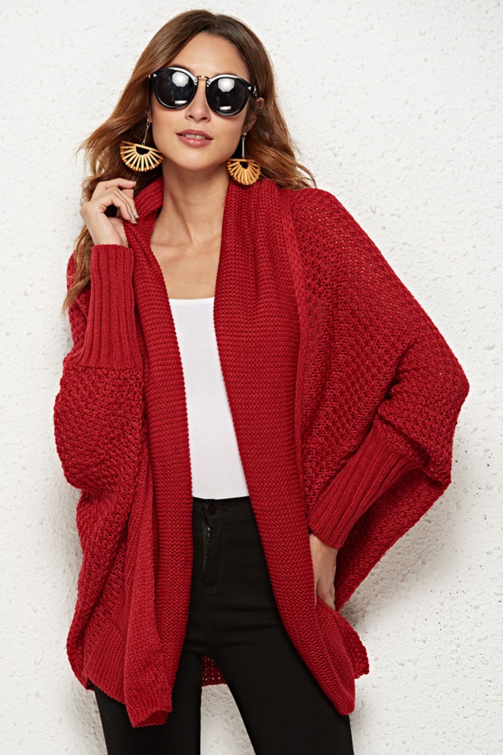 Open Front Dolman Sleeve Longline Cardigan - SHIRLYN.CO