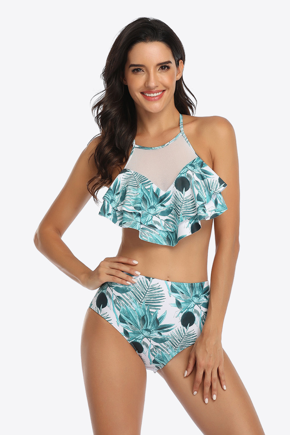 Tropical Print Ruffled Two-Piece Swimsuit - SHIRLYN.CO