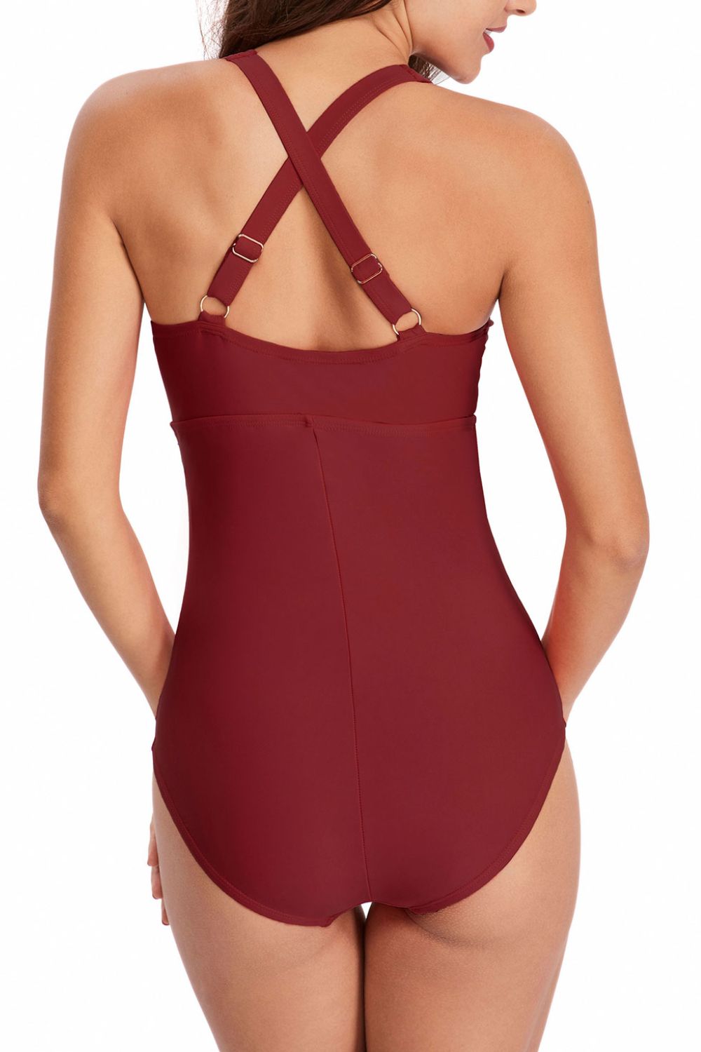 Ruched Crisscross V-Neck One-Piece Swimsuit - SHIRLYN.CO