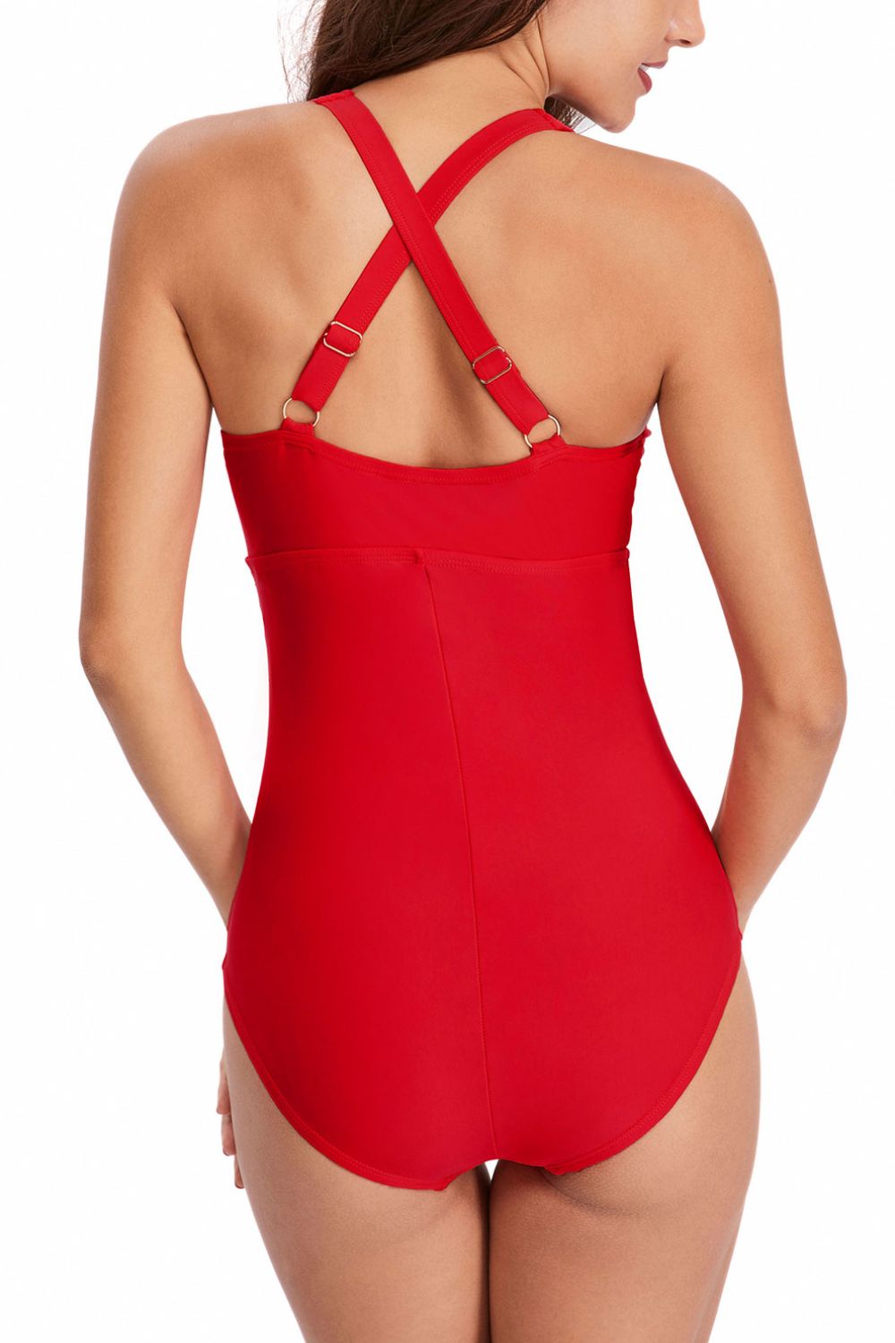 Ruched Crisscross V-Neck One-Piece Swimsuit - SHIRLYN.CO