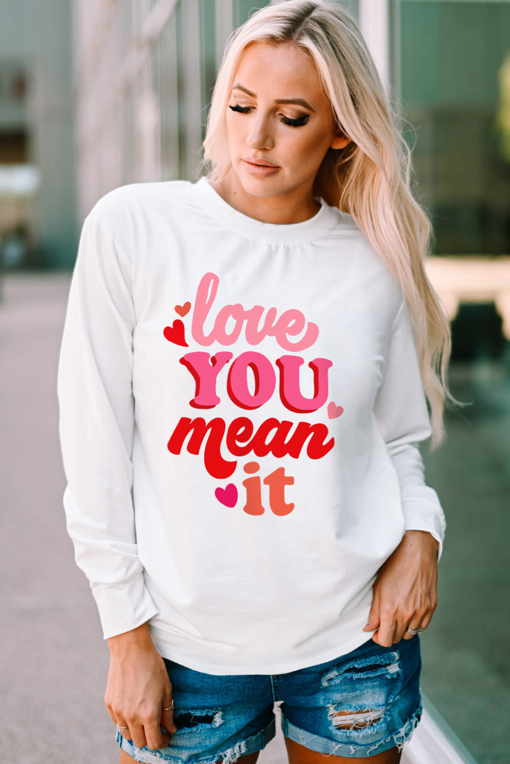 LOVE YOU MEAN IT Crewneck Long Sleeve Sweatshirt - SHIRLYN.CO