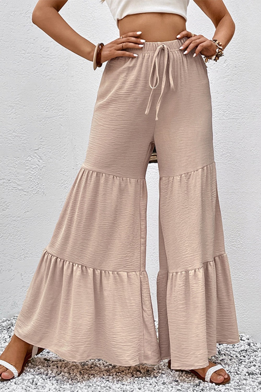 Drawstring Waist Tiered Flare Culottes - SHIRLYN.CO