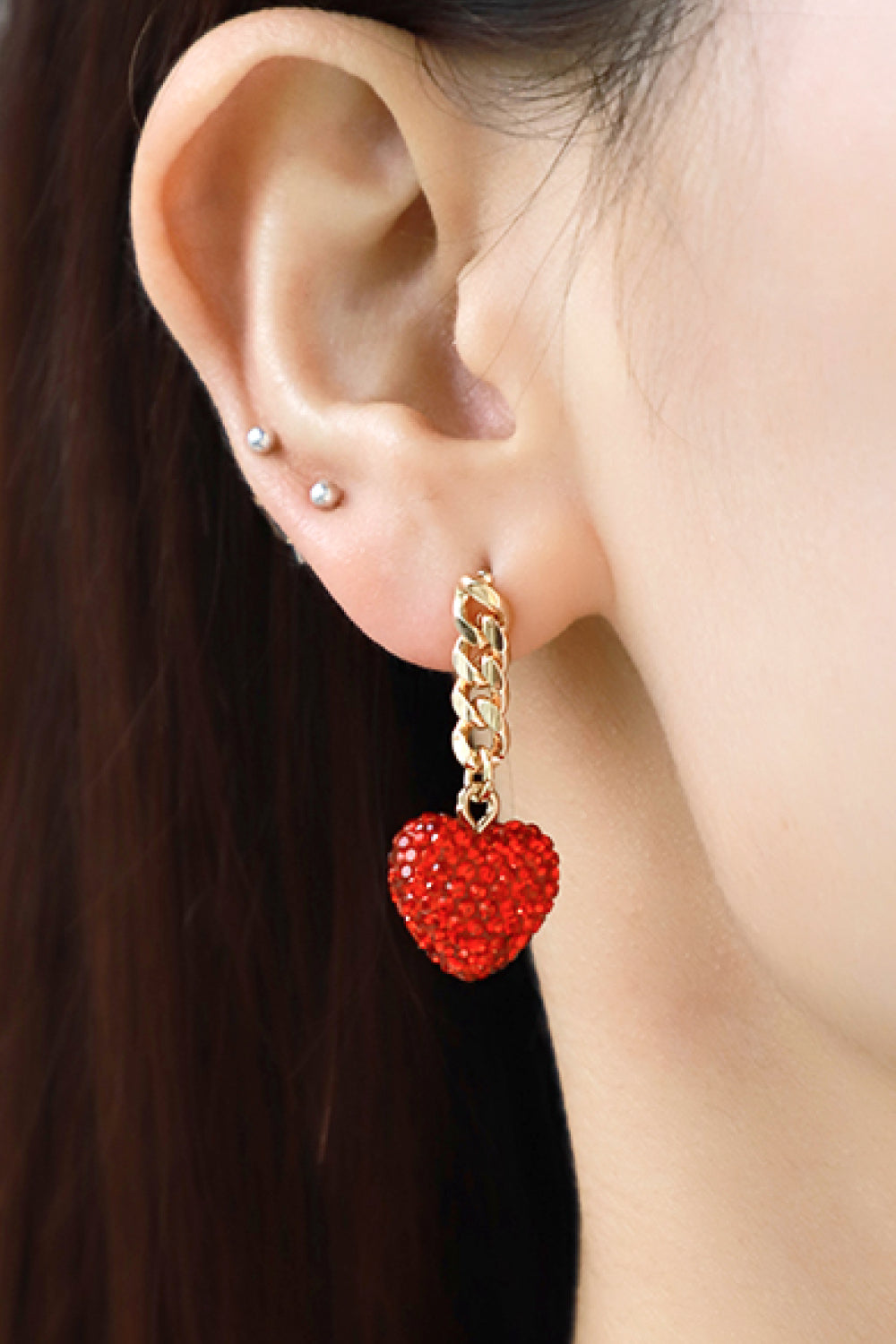 Rhinestone Heart Chain Drop Earrings - SHIRLYN.CO