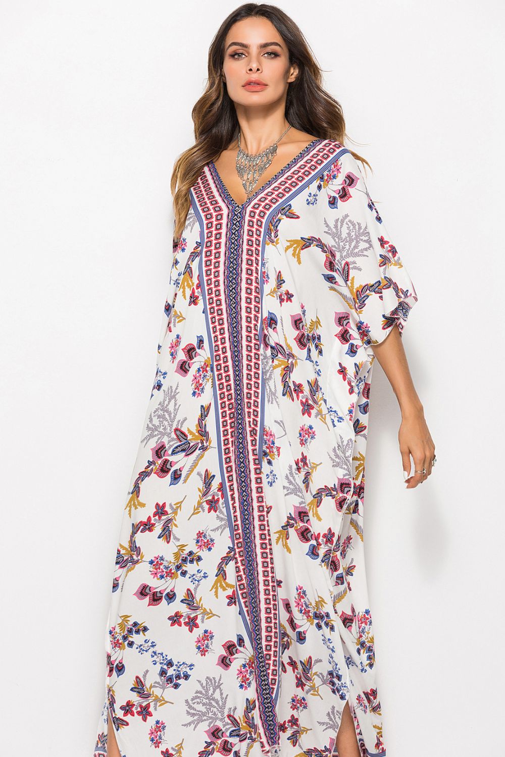 Floral V-Neck Dolman Sleeve Dress - SHIRLYN.CO