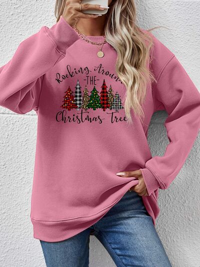 Christmas Tree Graphic Round Neck Sweatshirt