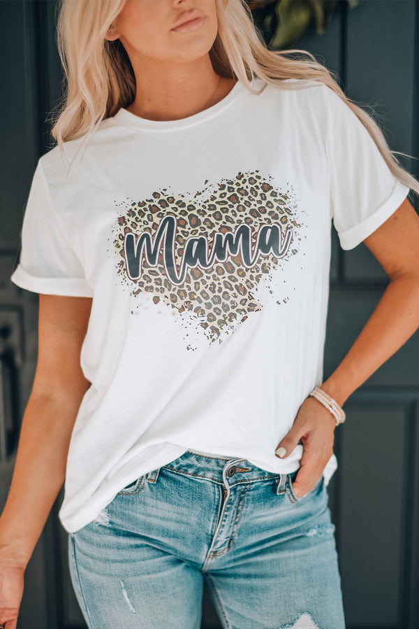 MAMA Leopard Heart Graphic Tee Shirt - SHIRLYN.CO