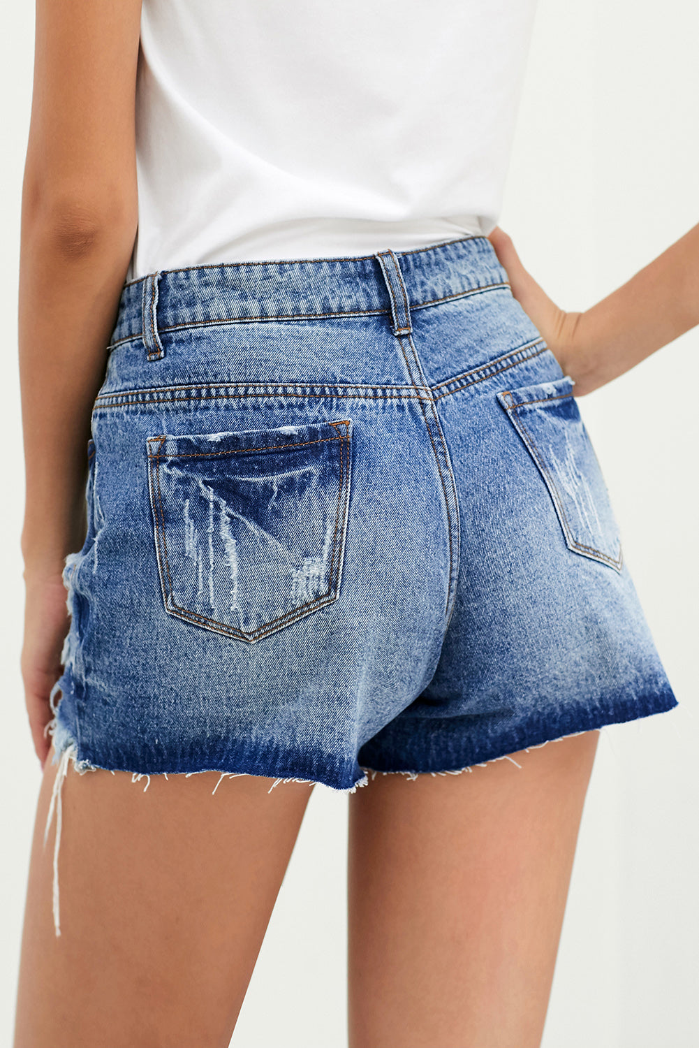Distressed Button Fly Denim Shorts - SHIRLYN.CO