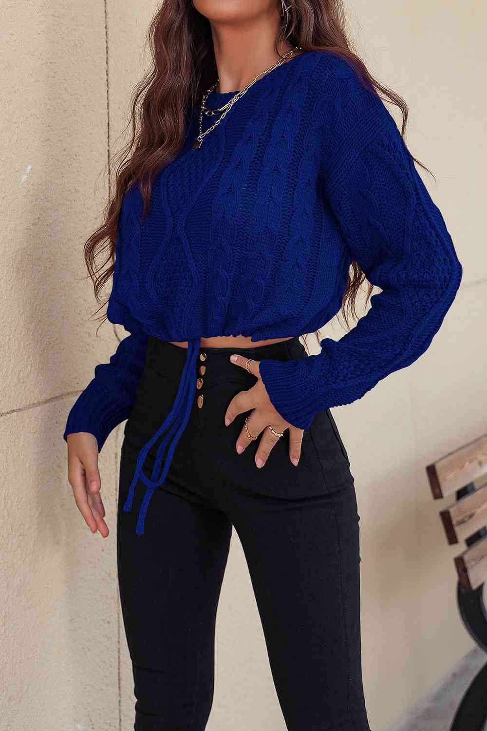 Drawstring Round Neck Sweater